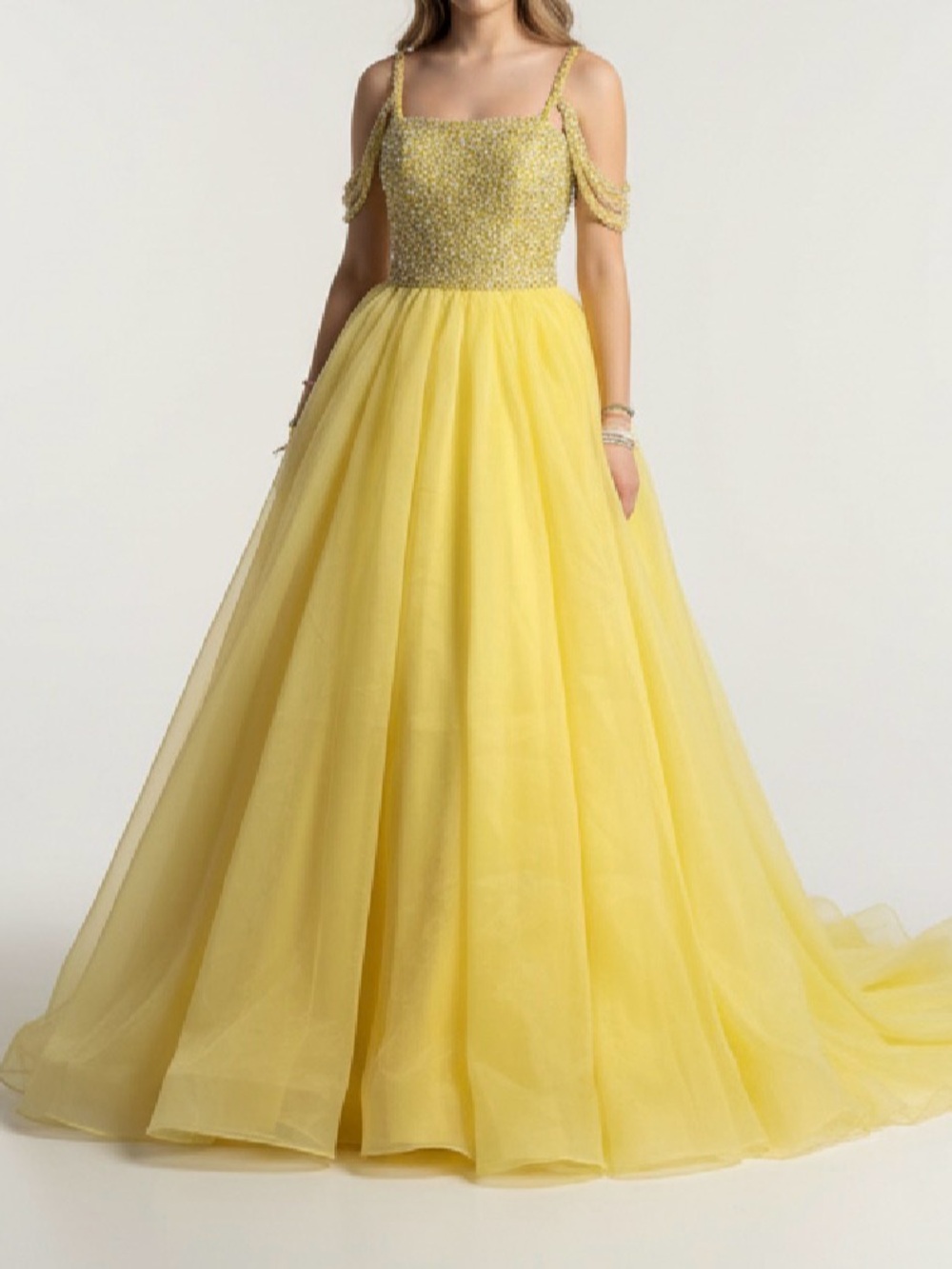 Sherri Hill Yellow Beaded Cold-Shoulder Ball Gown
